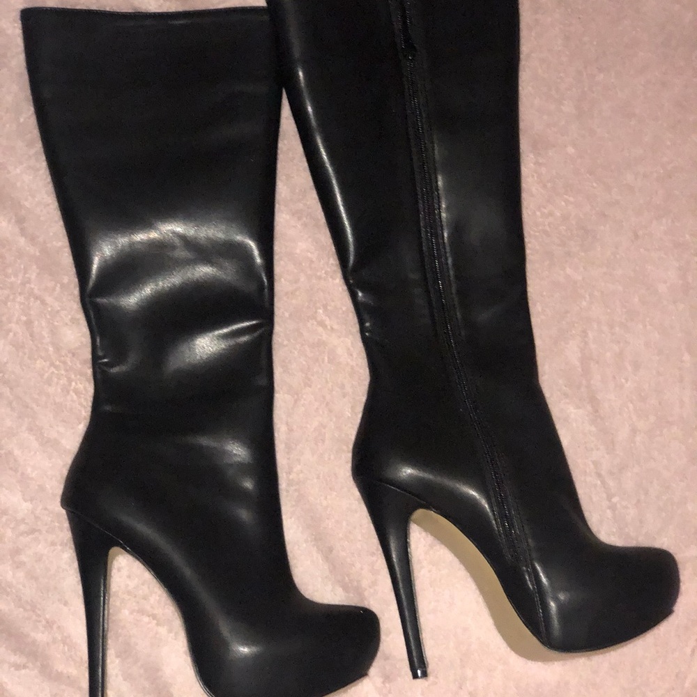 Black Leather Knee High Boots